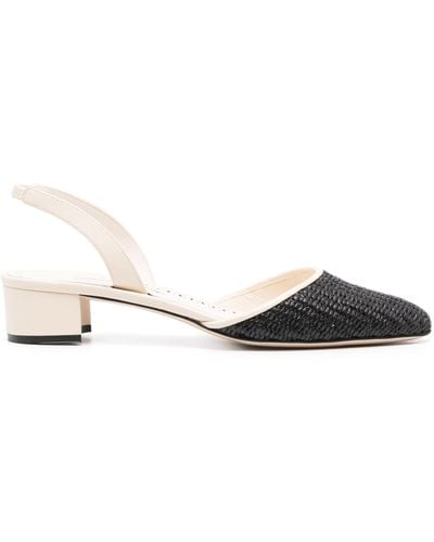 Manolo Blahnik White Raffro 30mm Court Shoes - Women's - Calf Leather/raffia - Natural