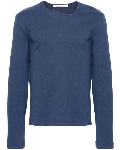 Bianca Saunders Y-neck Cotton Sweater - Blue