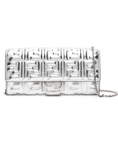 Fendi Baguette Continental Wallet With Chain Shoulder Bag - White
