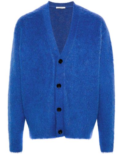 Lemaire V-neck Brushed-knit Cardigan - Men's - Polyamide/viscose/acrylic/elastanemohairwool - Blue