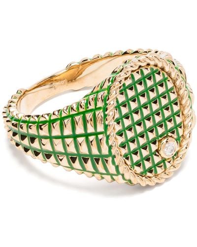 Yvonne Léon 9k Yellow Studded Diamond Signet Ring - Women's - 9kt Yellow /enamel/diamond - Green