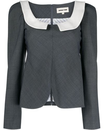 ShuShu/Tong Contrasting-collar Long-sleeve Top - Black