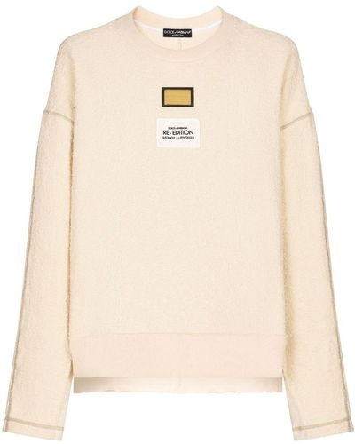 Dolce & Gabbana Logo-patch Textured Sweatshirt - Natural