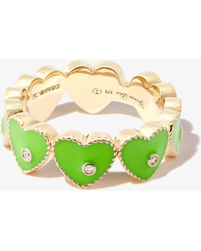 Yvonne Léon 9k Yellow Mini Coeur Enamel Diamond Ring - Green