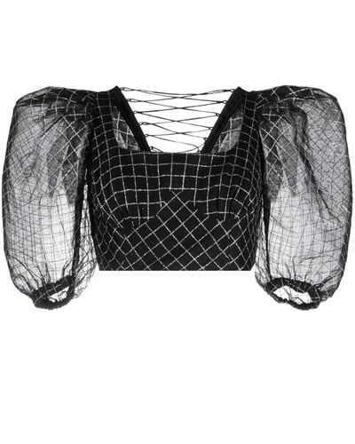 ANOUKI Puff-sleeve Chiffon Blouse - Women's - Fabric - Black