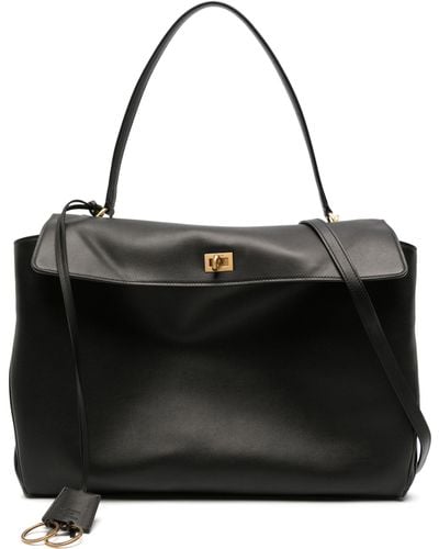 Balenciaga Flap Leather Tote Bag - Black