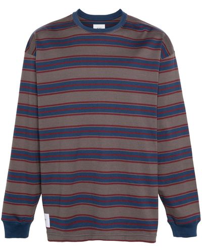 WTAPS Logo-embroidered Striped Sweatshirt - Blue