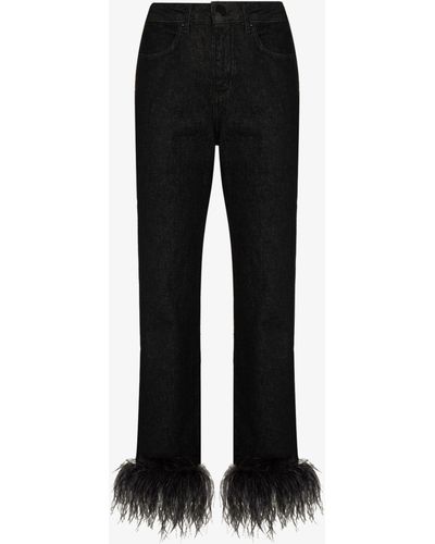 16Arlington Feather-detail Slim-cut Jeans - Women's - Cotton/ostrich Feather - Black