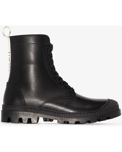 Loewe Leather Combat Boots - Black