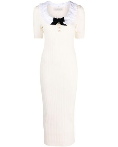 Alessandra Rich Ruffled-collar Ribbed-knit Midi Dress - White