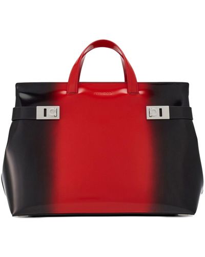 Ferragamo Airbrushed Leather Tote Bag - Men's - Calfskin/fabric - Red