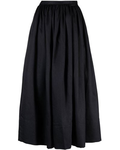 Asceno Coco Pleated Linen Midi Skirt - Blue