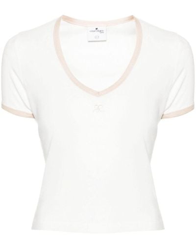 Courreges Contrast-neck Cotton T-shirt - Women's - Cotton - White