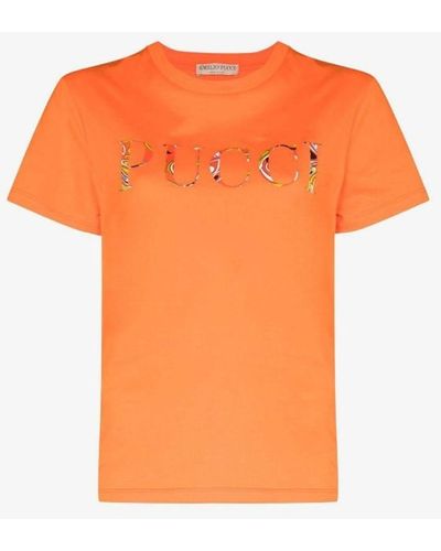 Emilio Pucci Logo Print Cotton T-shirt - Orange