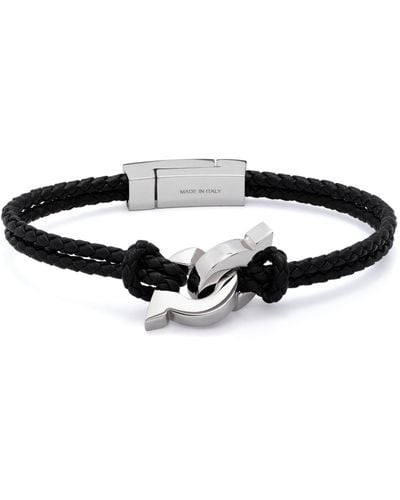 Ferragamo Intertwined Gancini Double Woven Bracelet - Men's - Calf Leather/brass - White
