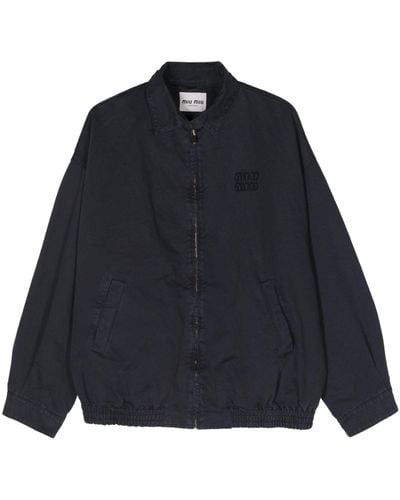 Miu Miu Logo-appliqué Bomber Jacket - Women's - Cotton/viscose - Blue