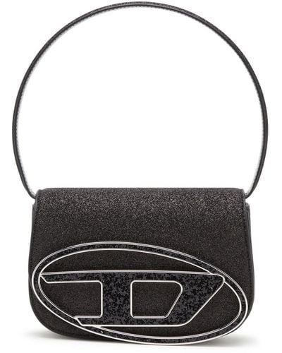 DIESEL 1dr-iconic Shoulder Bag In Glitter Fabric - Black