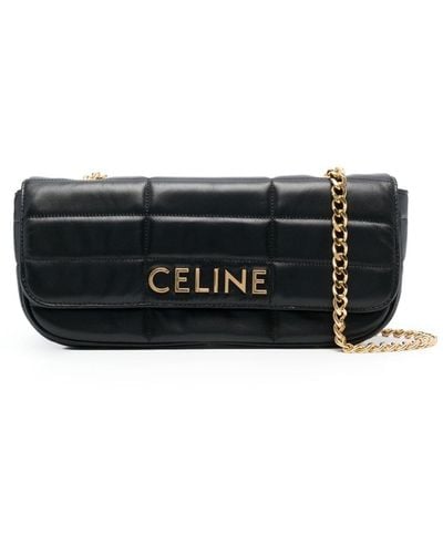 Celine Logo Plaque Shoulder Bag - Black