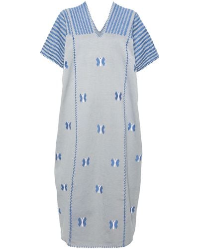 Pippa Holt Gray Butterfly-embroidery Cotton Kaftan - Blue