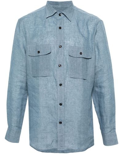 Brioni Button-down Collar Linen Shirt - Blue