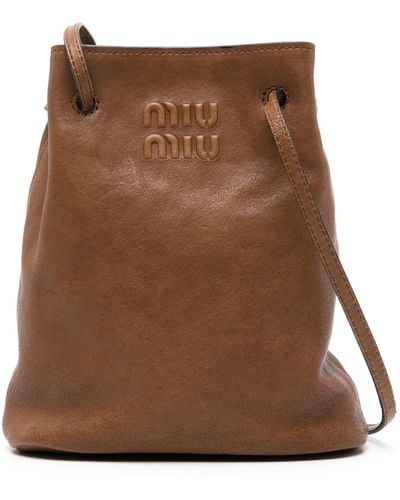 Miu Miu Mini Logo-embossed Bucket Bag - Brown