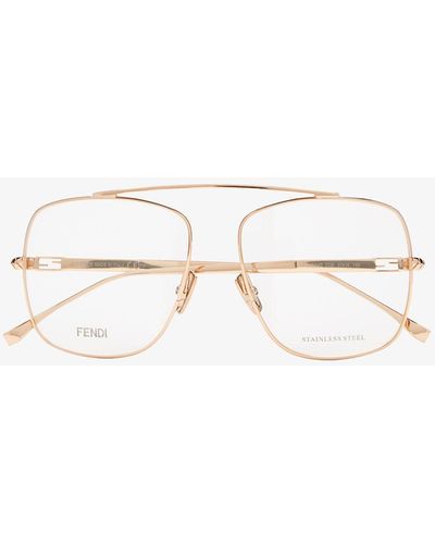 Fendi Rose Gold Tone Aviator-style Optical Glasses - Pink