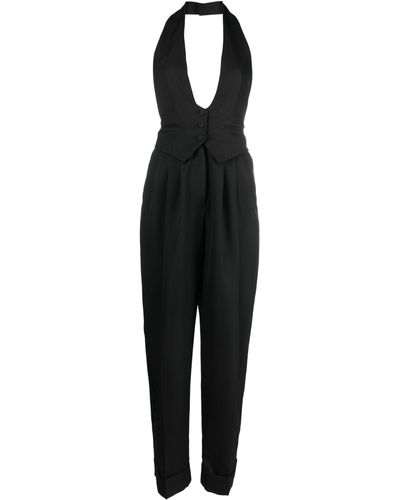 Alexandre Vauthier Halterneck Wool Jumpsuit - Women's - Polyester/cupro/wool - Black