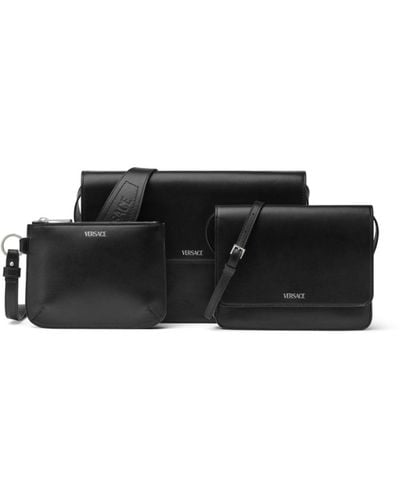 Versace Leather Messenger Bag Set - Black