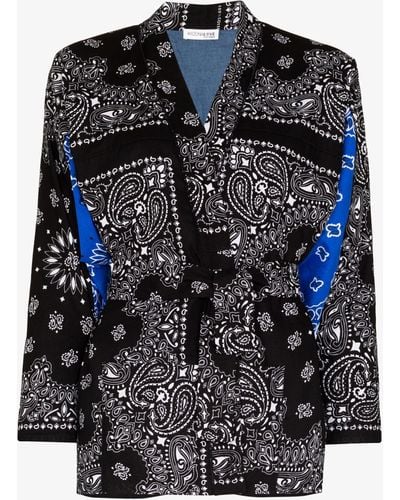 ARIZONA LOVE Bandana Print Belted Denim Jacket - Women's - Cotton - Black