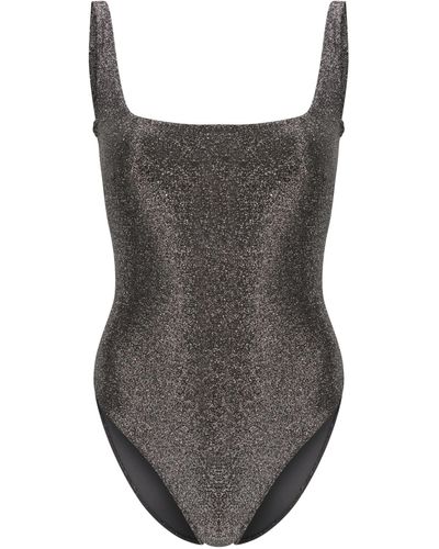 Form and Fold Square Neck Glitter Swimsuit - Brown