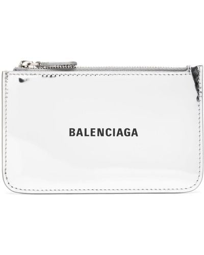 Balenciaga Logo-print Metallic Leather Cardholder - White