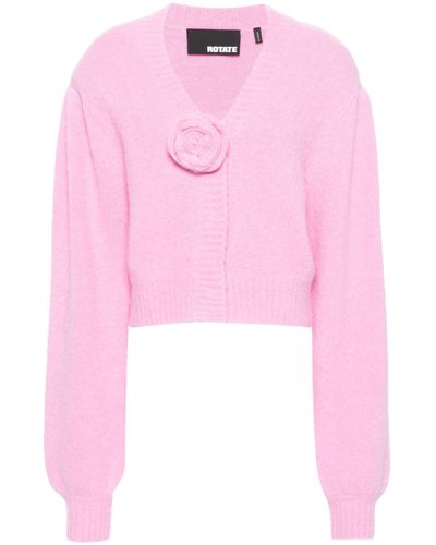 ROTATE BIRGER CHRISTENSEN Floral-appliqué Cardigan - Women's - Alpaca Wool/recycled Polyamide/wool/elastane - Pink