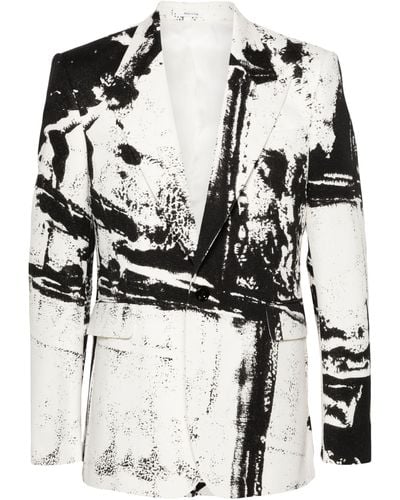 Alexander McQueen White Abstract-print Cotton Blazer