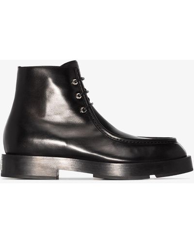 Givenchy Black Square Toe Leather Ankle Boots
