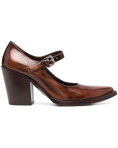 Prada 95mm Pointed Patent-leather Pumps - Brown
