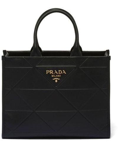 Prada Medium Leather Symbole Tote Bag - Black