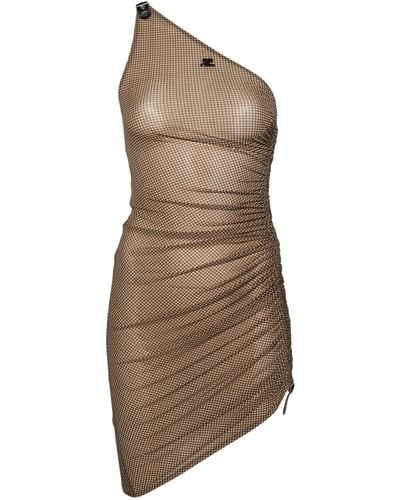 Courreges Draped One Shoulder Dress - Women's - Polyester/elastane - Brown