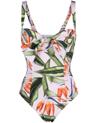 Alexandra Miro Clara Knot-detail Floral Swimsuit - Green