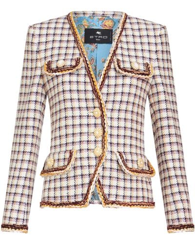Etro Multicolour Checked Tweed Blazer - White