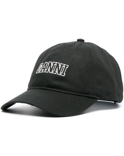 Ganni Logo Organic Cotton Baseball Cap - Black