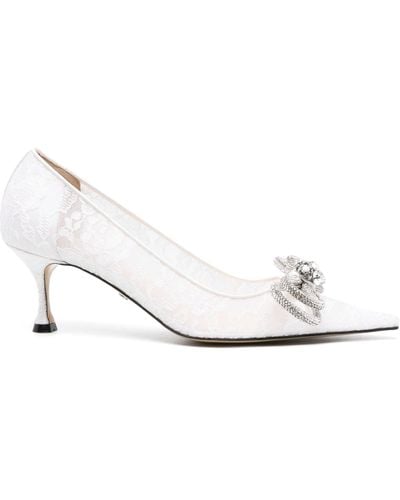 Mach & Mach Double Bow 65 Crystal Lace Court Shoes - White