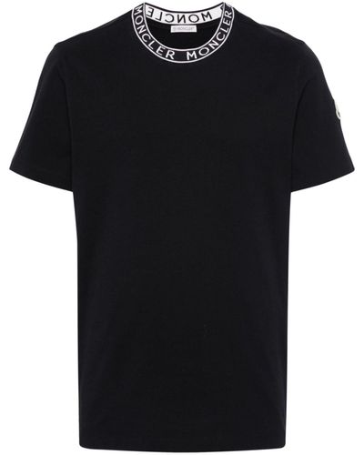 Moncler Intarsia-knit Logo-neckline Cotton T-shirt - Black