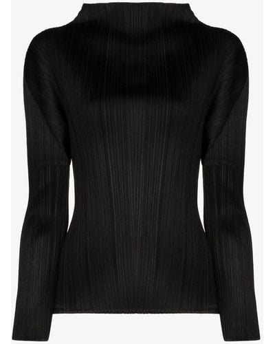 Pleats Please Issey Miyake High-neck Pleated Top - Black