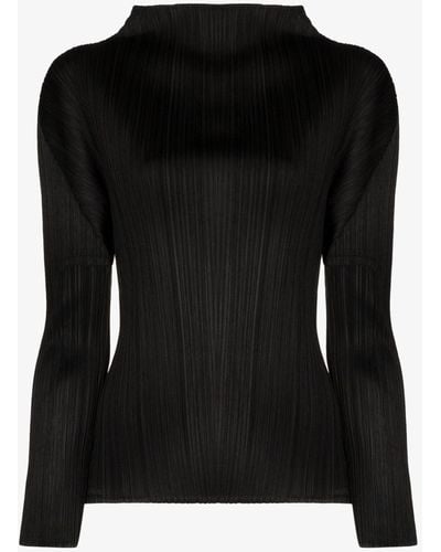 Pleats Please Issey Miyake Plissé Mock Neck Top - Black