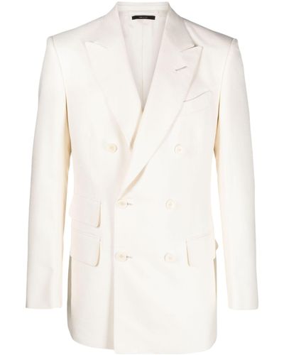 Tom Ford White Silk Double-breasted Blazer - Natural