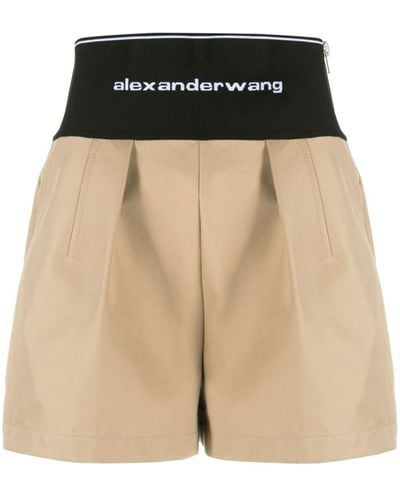 Alexander Wang Logo-Waist Pleated Shorts - Black