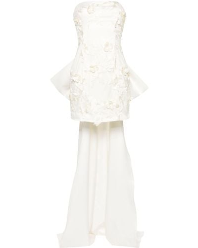 ROTATE BIRGER CHRISTENSEN Neutral Floral-appliqué Taffeta Dress - White