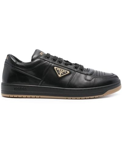 Prada Enamel-triangle Leather Sneakers - Black