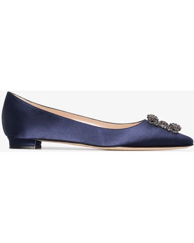 Manolo Blahnik Hangisi Crystal Satin Court Shoes - Women's - Leather/satin - Blue