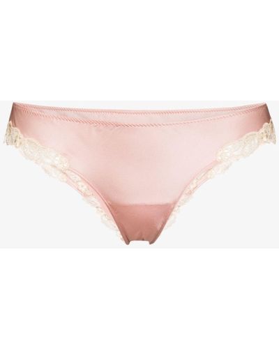La Perla Exotique Lace And Silk-blend Satin Thong - Pink